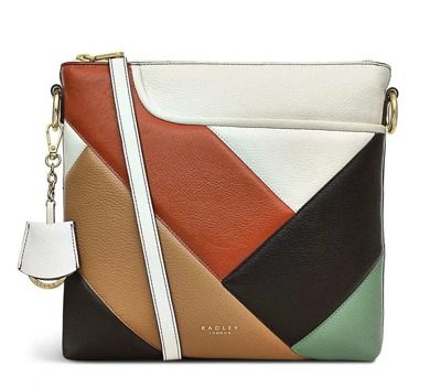 Pre-owned Radley London Pockets Leather Light Natural Patchwork Ziptop Crossbody Bag