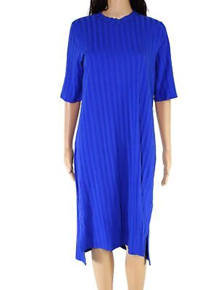 Pre-owned Eileen Fisher Women Shirt Dress Blue Usa Small S Ribbed Texture Stripe $198 472