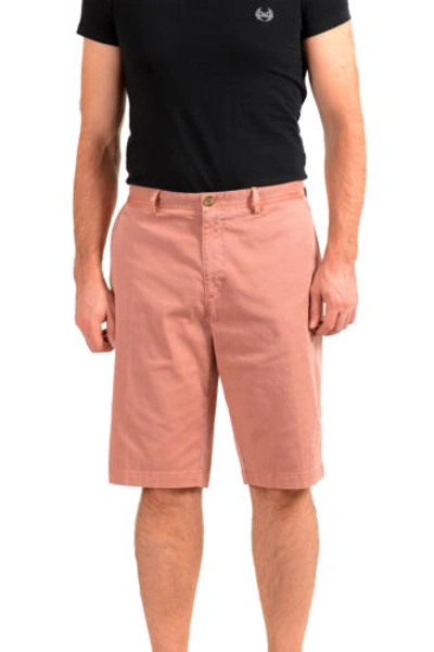 Pre-owned Hugo Boss Men's "rigan-short" Pink Regular Fit Flat Front Shorts Us 32r It 48