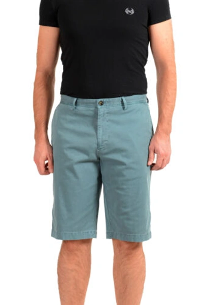 Pre-owned Hugo Boss Men's "rigan-short" Green Regular Fit Flat Front Shorts Us 32r It 48