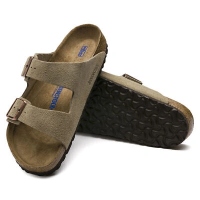 Pre-owned Birkenstock Arizona Taupe Soft Footbed Suede Leather Sandals
