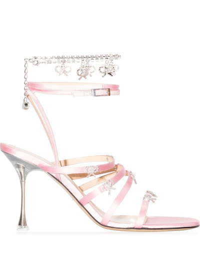 Mach & Mach Pink Camille 95 Crystal Satin Sandals