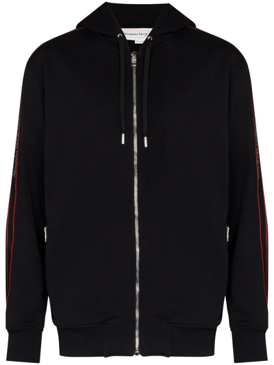 Alexander Mcqueen Black Cotton Hoodie With Side Logo Bands