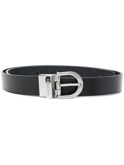 Calvin Klein Engraved-logo Buckle Belt In Schwarz