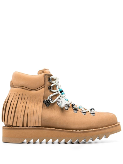 Alanui X Dieme Roccia Fringed Ankle Boots In Camel