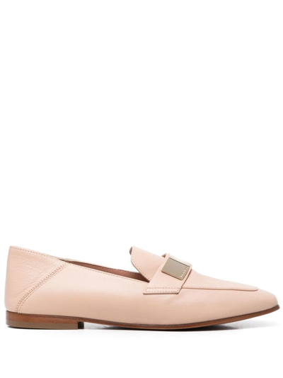 Baldinini Logo-engraved Plaque Detail Loafers In Nude