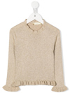 Stella Mccartney Ruffle-detail Knit Jumper In Gold