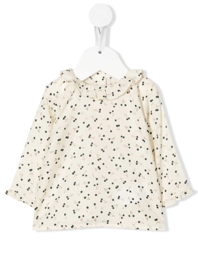 Bonpoint Babies' Cherry-print Long-sleeve Blouse In Nude