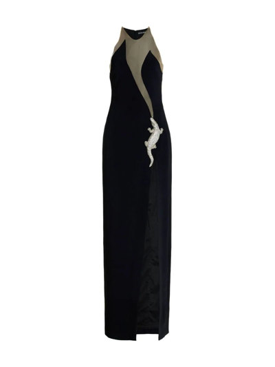 David Koma Crystal-embellished Tulle-trimmed Cady Gown In Black