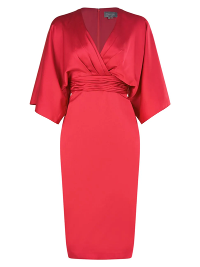 Theia Kimono-sleeve Satin Dress In Pomegranate