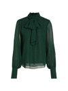 Frame Long-sleeve Silk Bow Blouse In Pine