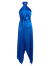 Amur Dixon Halter Pleated Charmeuse Dress In Canal Blue
