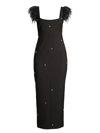 Likely Cameron Ostrich Feather-trimmed Midi-dress In Black