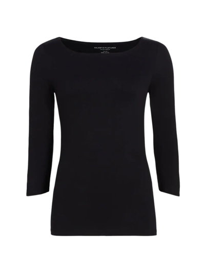 Majestic Merrow Soft Touch Boatneck Top In Anthracite Chine