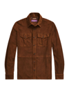 Ralph Lauren Purple Label Suede Belted Jacket In Chestnut