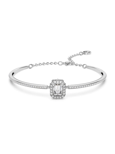 Swarovski Rose Gold-tone Crystal Octagon Halo Bangle Bracelet In Rhodium