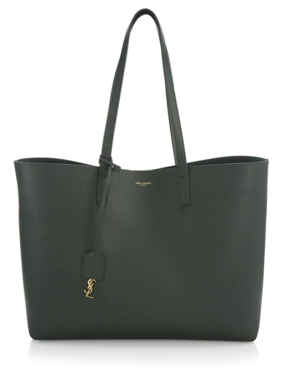 Saint Laurent Large Leather Shopper In New Vert Fonce