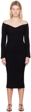 Khaite Pia Off-the-shoulder Rib Midi Dress In 200 Black