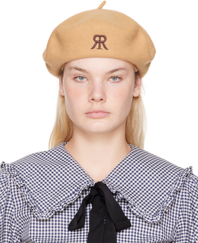 Rokh Embroidered-logo Wool Beret In 20camel