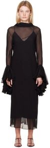 Khaite Evi Semi-sheer Fluted-sleeve Dress With Slip In Purple,black