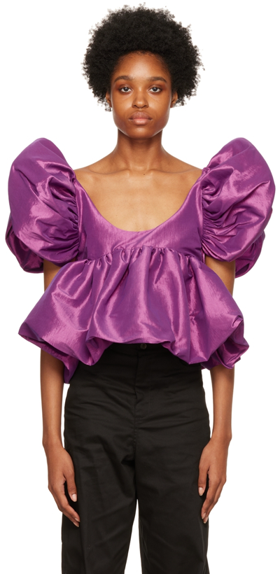 Kika Vargas Nia Plunge-front Ruffled Silk-blend Taffeta Top