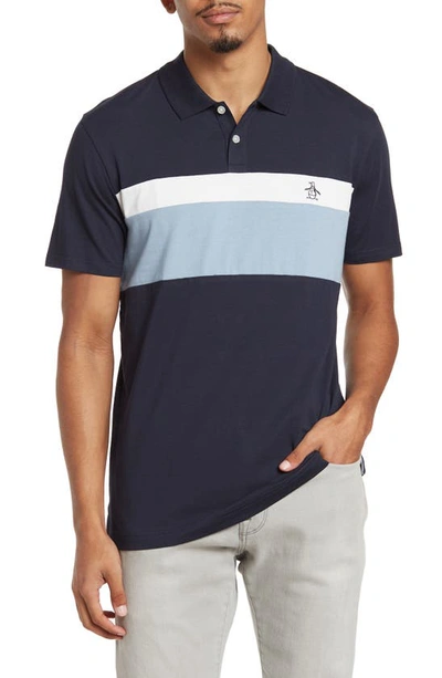 Original Penguin Colorblock Stripe Knit Polo In Dark Sapphire