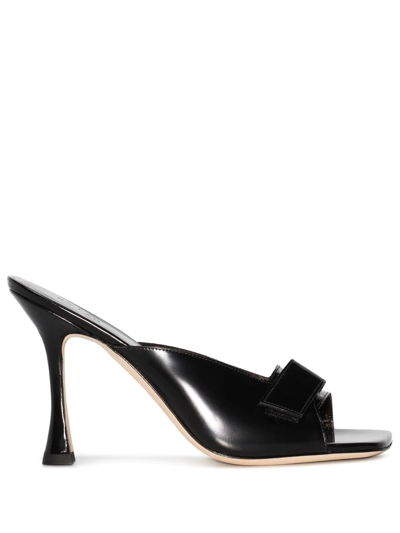 By Far Black Olivia 105 Open Toe Leather Mules