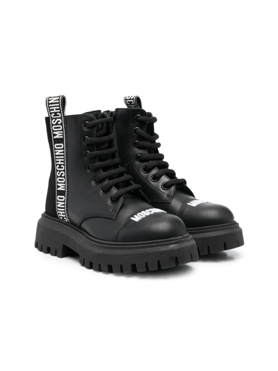 Moschino Kids' Logo-lettering Combat Boots In Black