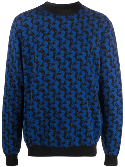 Ferrari Logo Jacquard Motif Sweater In Blue