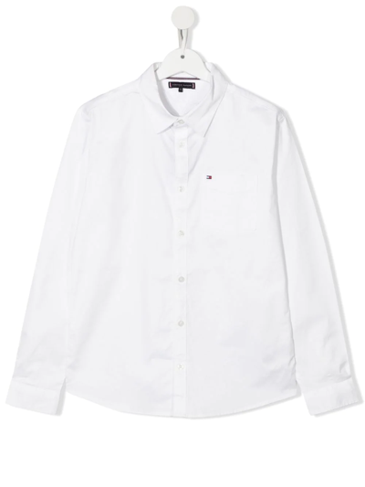 Tommy Hilfiger Junior Kids' Logo-embroidered Cotton Shirt In White