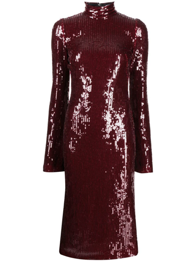 Galvan Sequinned High-neck Midi Dress In Red