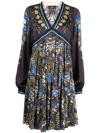 Etro Mixed Floral-printed Leopard Satin Jacquard Dress In Black