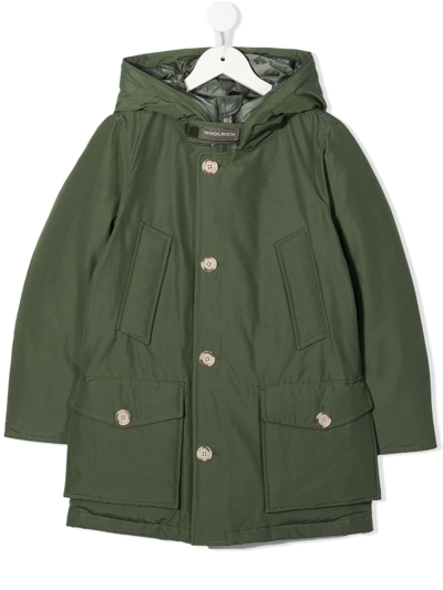Woolrich Kids' Arctic Logo-embroidered Padded Parka In Green