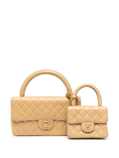 Pre-owned Chanel 1992 Classic Flap Two-piece Bag Set In Yellow