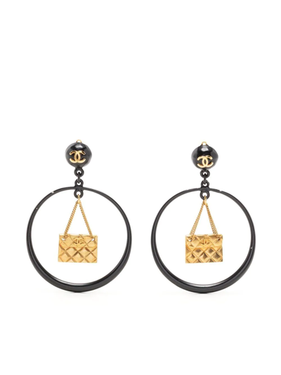 Pre-owned Chanel 1994 Classic Flap Hoop Earrings In Gold