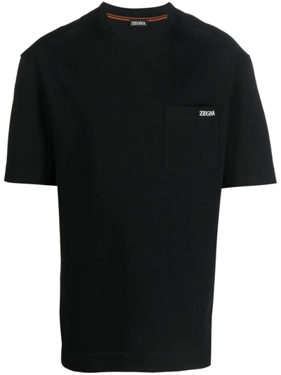 Ermenegildo Zegna Black Cotton Crew Neck T-shirt In Blue