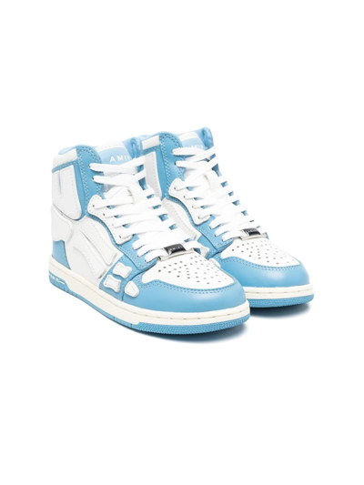 Amiri Kids' Colour-block Panel High-top Sneakers In Baby Blue White