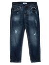 Msgm Embroidered-logo Distressed-finish Jeans In Blue