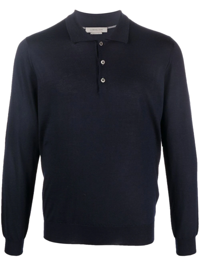Corneliani Long-sleeve Wool Polo Shirt In Blue