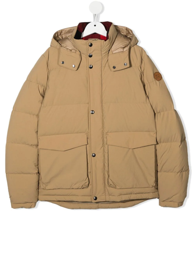 Woolrich Teen Padded Logo-patch Coat In Brown