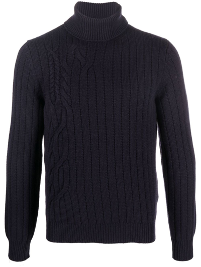 Corneliani Roll-neck Cable-knit Jumper In Blue