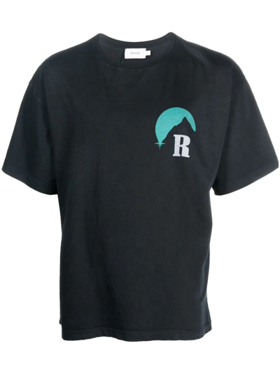 Rhude Kids' Printed Cotton-jersey T-shirt In Black