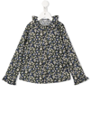 Il Gufo Floral-print Ruffle-collar Shirt In Green