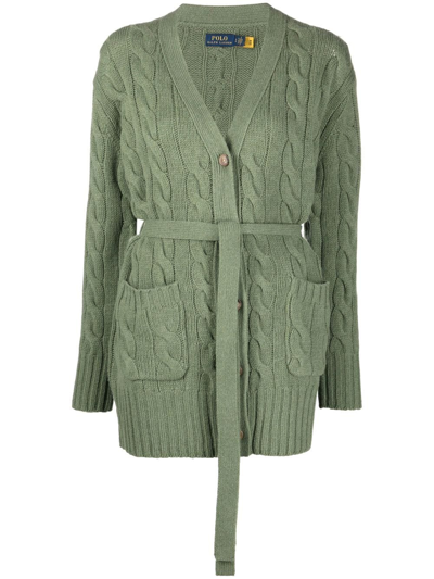 Polo Ralph Lauren Cable-knit Tied-waist Cardi-coat In Green