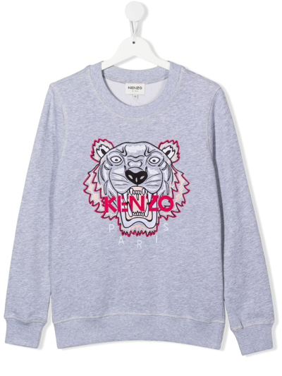 Kenzo Kids' Embroidered-tiger Detail Sweatshirt In Grey