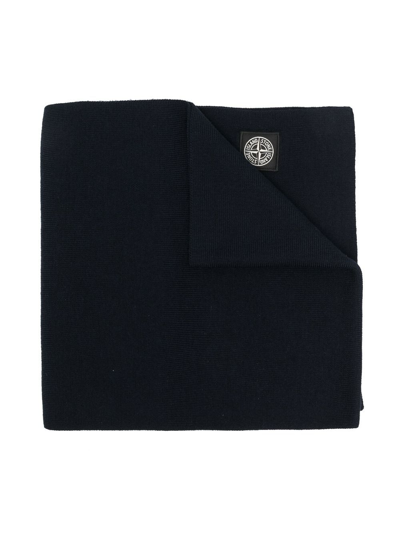 Stone Island Junior Kids' Wool-knit Compass-patch Scarf In Black