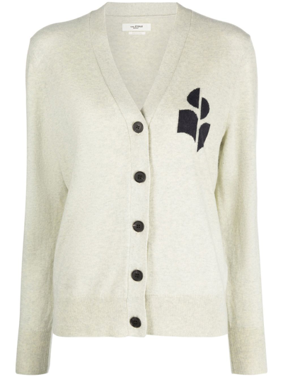 Isabel Marant Étoile Beige Cardigan With Contrasting Logo Detail At The Front In Cotton And Wool Ble In Neutral