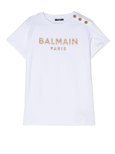 Balmain Kids' Logo-print Short-sleeve T-shirt In White