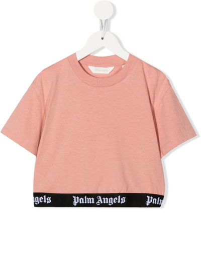 Palm Angels Kids' Logo-waist Cotton T-shirt In Pink