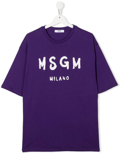 Msgm Teen Logo-print Short-sleeved T-shirt In Purple